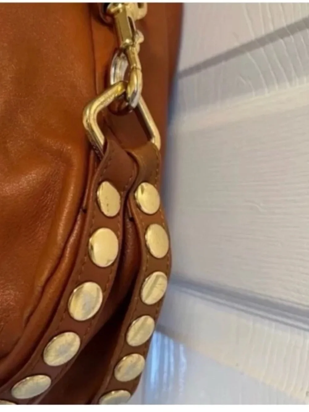 💚Y2K Rebecca Minkoff Nikki, Gold studs Hobo bag Tan Leather Shoulder Bag 🩷